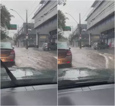 Chuva forte causa alagamento na Avenida Carlos Luz em BH nesta quarta