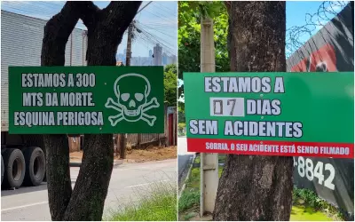 Morador de Goiânia instala placas de alerta após mortes em esquina perigosa