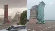 Estátua da Liberdade da Havan em Guaíba desaba com temporal de 100 km/h