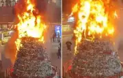 Vídeo de árvore de Natal em chamas é fake; incêndio foi na China
