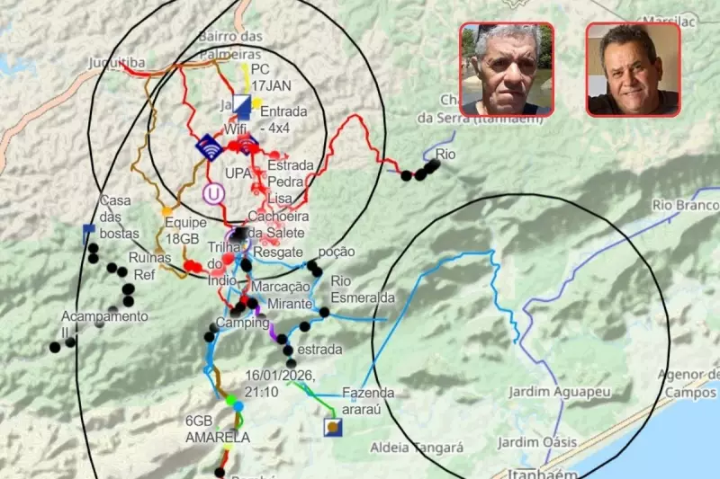 Mapa do Corpo de Bombeiros revela rastros de buscas por ciclistas desaparecidos em trilha de SP