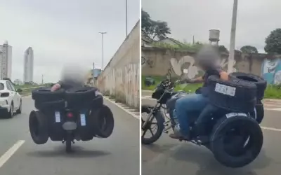 Moto com quase 10 pneus é flagrada em via movimentada de Goiânia