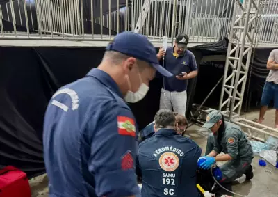 Trabalhador morre após choque elétrico e queda durante montagem de show em Chapecó