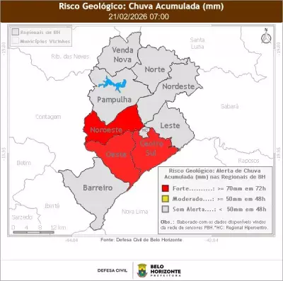 Defesa Civil de BH emite alerta de risco geológico forte para três regionais