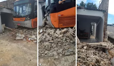 Ônibus do BRT invade casa após erro em manobra e derruba muro em Campinas