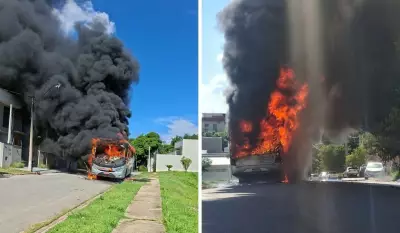 Ônibus pega fogo em Vinhedo e fumaça intensa assusta moradores do bairro Fazenda Santana