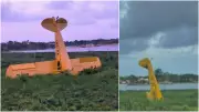Avião de pequeno porte faz pouso forçado próximo à Lagoa do Catu, em Aquiraz