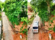 Barranco desaba em Natividade e expõe risco iminente para moradores e pedestres