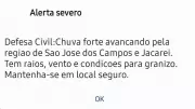 Defesa Civil emite 'alerta severo' para temporal com raios e granizo em cidades do Vale do Paraíba
