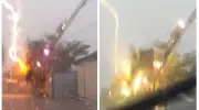 Repórter flagra raio atingindo árvore em São Gonçalo durante temporal no Rio