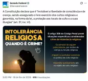 Senado explica intolerância religiosa em meio à polêmica da 'família em lata' no Carnaval