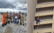 Trabalhador é resgatado após cabo de rapel romper a 130 metros de altura em Goiânia