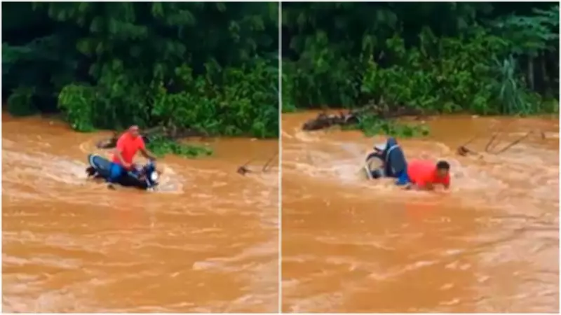 Motociclista é arrastado por correnteza ao tentar atravessar rua alagada em Parambu, CE