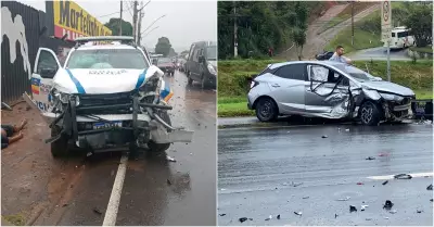Acidente com viatura da PM deixa três feridos na Avenida Brasil em Juiz de Fora