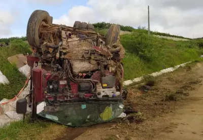 Caminhoneiro morre após acidente com caminhão de trigo na BR-424, em Garanhuns