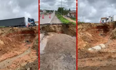 Cratera se abre na BR-116 após chuvas fortes na Bahia e causa interdição parcial