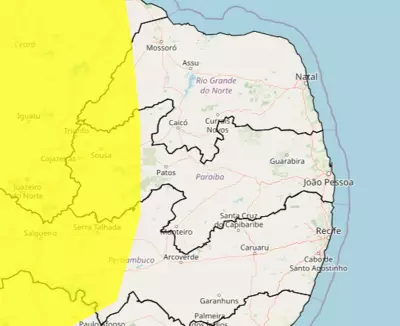 Inmet emite alerta amarelo para chuvas intensas em 64 cidades do Sertão da Paraíba