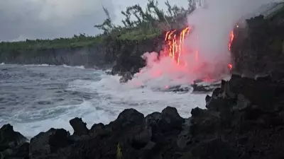 Lava vulcânica cobre estrada e altera rotina de moradores na ilha de Reunião