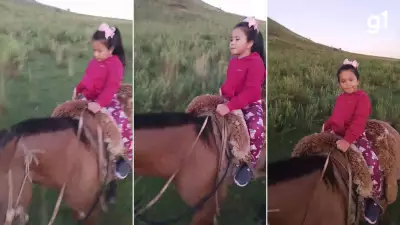 Menina de 5 anos vai à escola a cavalo por falta de transporte escolar no RS