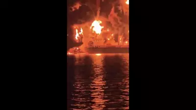 Navio petroleiro em chamas após ataque iraniano na costa do Iraque causa morte e fecha portos