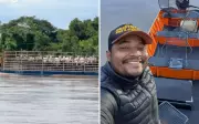 Balsa transportando dezenas de bois impressiona pescadores no Rio Araguaia em Goiás