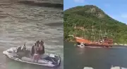 Casal se beija em moto aquática e é atropelado por barco pirata em Balneário Camboriú