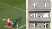 Goleiro chuta bola para sacada de prédio em jogo tcheco e cena viraliza na internet