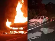 Incêndio destrói carro na Rio-Santos em São Paulo; trânsito foi parcialmente interditado