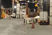 Motorista fica preso após contêiner cair sobre caminhão no Porto de Santos