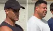 Ronaldo e Rivaldo fazem caras de reprovação em treino da Seleção Brasileira