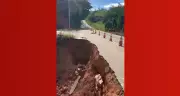 Trecho da BR-474 em Caratinga cede e é interditado após desmoronamento