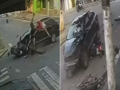 Acidente entre carro e moto deixa dois feridos com fraturas em Guarujá