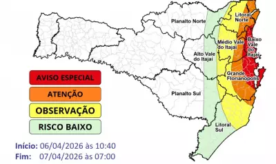 Alerta vermelho para chuvas intensas em Santa Catarina com risco de deslizamentos