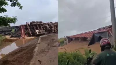 Carreta tomba e interdita BR-010 em Imperatriz, causando engarrafamento extenso