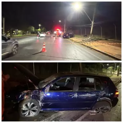 Carro bate em poste e é abandonado em Montes Claros; condutor não foi identificado