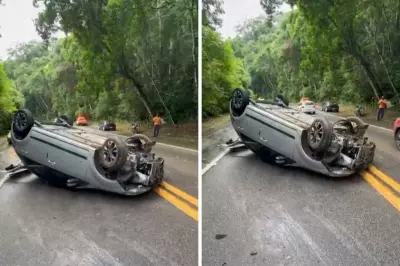 Carro capota na Rio-Santos e interdita parcialmente pista em São Sebastião