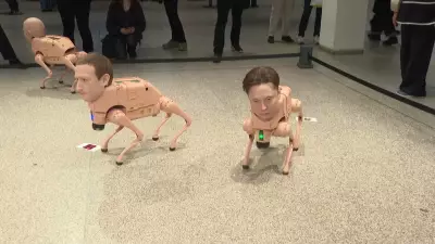 Exposição em Berlim exibe cães-robôs com rostos de Elon Musk e outros famosos