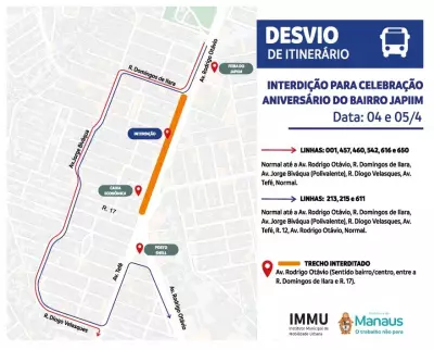 Manaus terá interdição na Avenida Gen. Rodrigo Otávio neste fim de semana