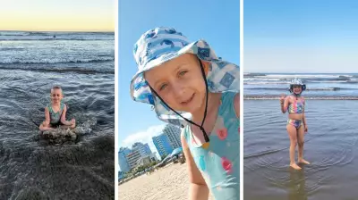 Menina com leucemia emociona ao voltar à praia após 10 meses de tratamento em SP