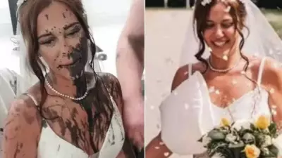 Noiva britânica tem casamento interrompido por cunhada que joga tinta preta em seu vestido