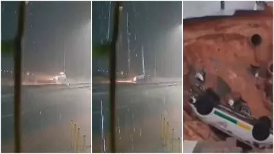 Vídeo mostra estrada cedendo e engolindo carro e moto em Aquiraz (CE)