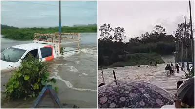 Veículo de provedora de internet cai em rio após atravessar passagem molhada no Ceará