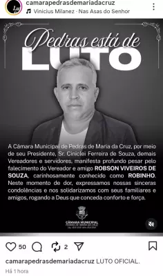 Vereador Robinho morre em acidente de moto ao colidir com poste em Pedras de Maria da Cruz