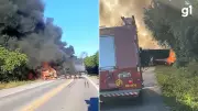 Acidente entre caminhões deixa um morto e bloqueia BR-392 em Pelotas
