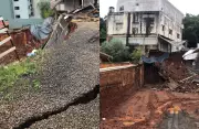 Deslizamento de terra interdita casas e edifício em Joaçaba, SC