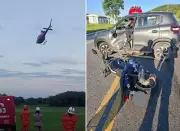 Motociclista é resgatado de helicóptero após grave acidente na RJ-106 em Iguaba Grande