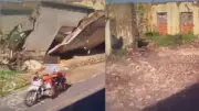 Motociclista tem fuga milagrosa de desabamento de muro no Centro de Cocal, Piauí