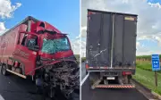 Motorista ferido em acidente entre caminhões na Rodovia Anhanguera em Orlândia