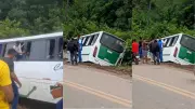 Ônibus com 40 passageiros tomba em córrego na entrada de Abaetetuba, no Pará