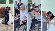 Noiva surpreende pai internado vestida de noiva no ES e realiza sonho dele